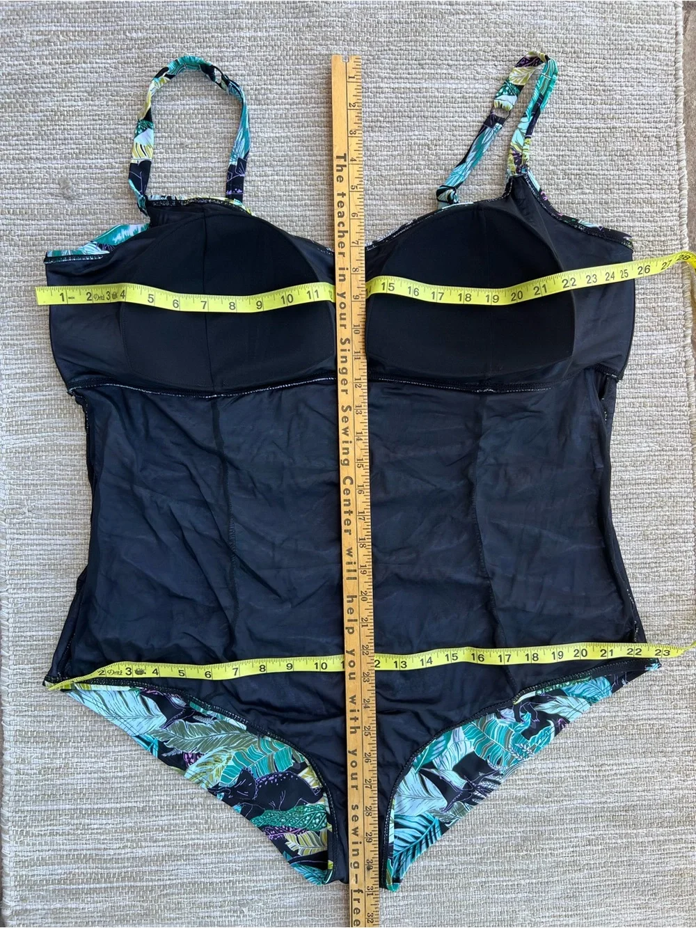 torrid Green Black Tropical Leaf Ruffle Bust Ruched One-Piece Swimsuit size 4